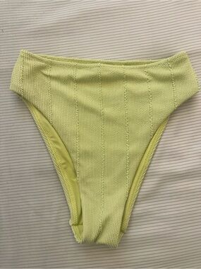 Aerie Ribbed High-Cut Cheeky Bikini Bottom - limr green / yellow